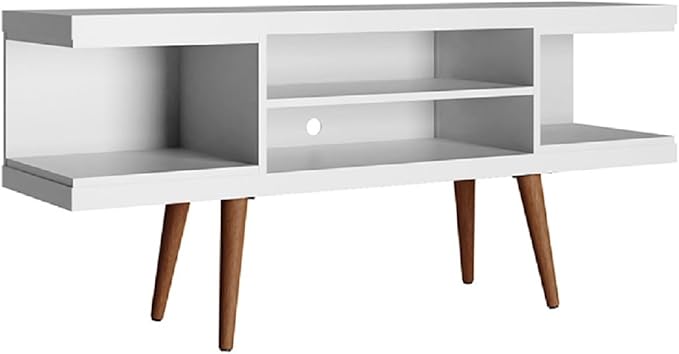Manhattan Comfort Utopia 53.14" Freestanding Entertainment Center for Living Room, Mid Century Modern TV Stand with Shelves, Storage and Media Holes, Fits 50" Screens, White
