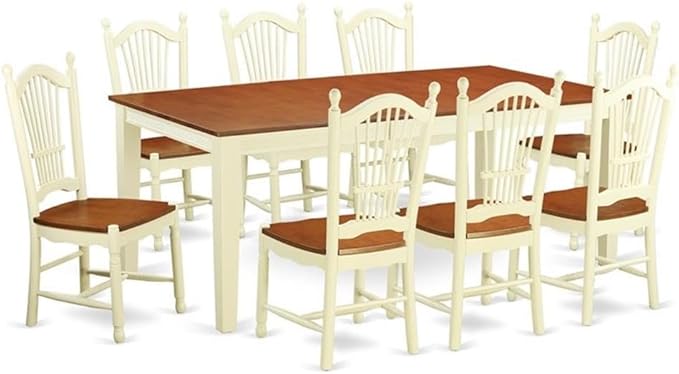 East West Furniture QUDO9-WHI-W 9 Piece Kitchen Table Set Includes a Rectangle Dining Table with Butterfly Leaf and 8 Dining Room Chairs, 40x78 Inch, Buttermilk & Cherry