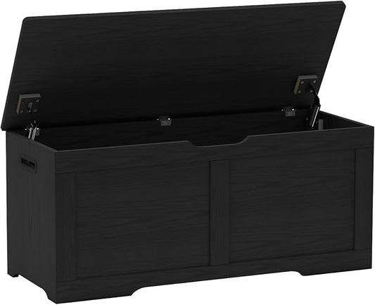 39.4" Storage Chest, Wooden Storage Bench, Lift Top Toy Chest with 2 Safety Hinges, Large Toy Box, Entryway Bench for Living Room, Bedroom, Black