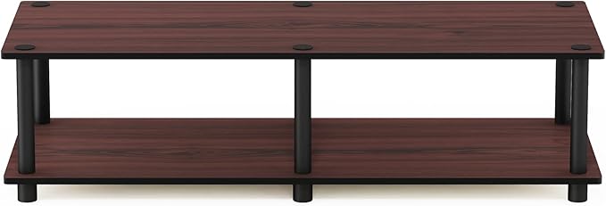 Furinno Just No Tools Dark Cherry Wide Television Stand with Black Tube, Dark Cherry/Black, Wide 41.3"(W)x10.9"(H)x15.6"(D)