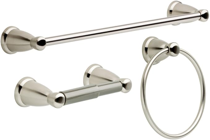 Franklin Brass Kinla 3-Piece Bathroom Set Satin Nickel 24" Towel Bar Rack, Toilet Paper Holder, Ring 3-Piece Hardware KIN3PC-SN