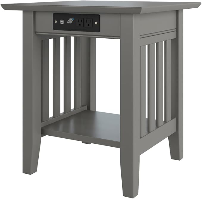 AFI, Mission End Table with Charging Station, Grey