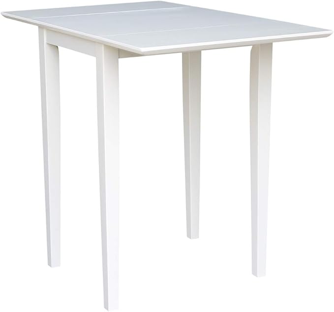 IC International Concepts, Solid Wood Small Drop Leaf Dining Table, Solid Real Wood, Sturdy Parawood, White