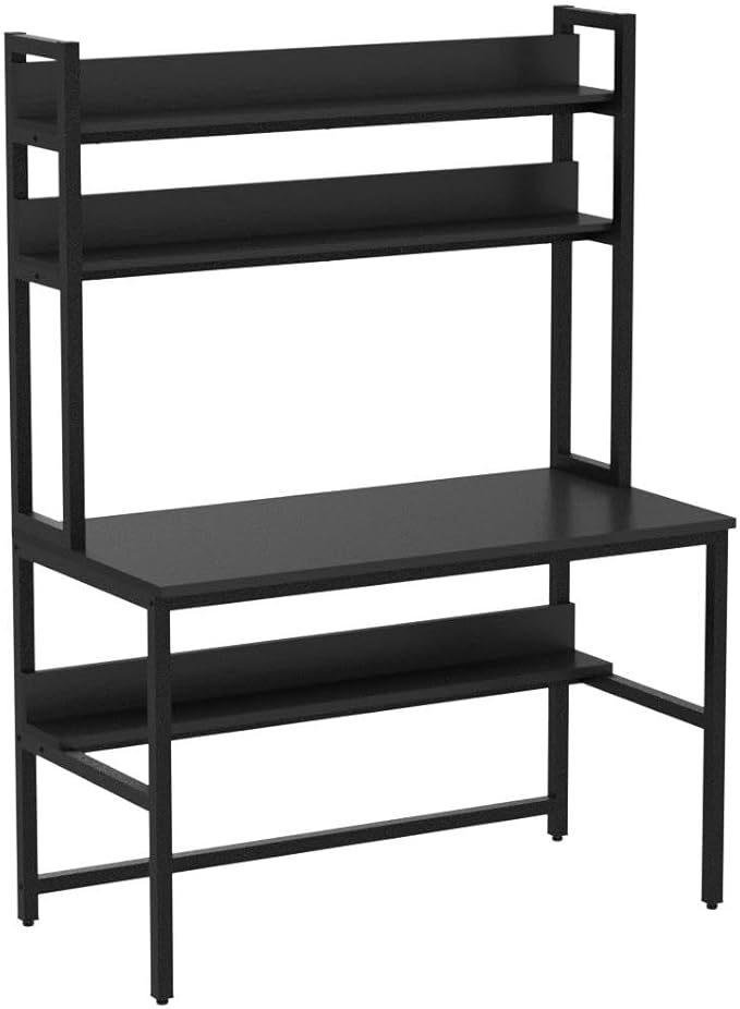 Aquzee Computer Desk with Hutch and Bookshelves, Large Leg Room 47 inch Width Black Desk with Space Saving Storage Shelves for Home Office,Study, Work, Easy Assemble