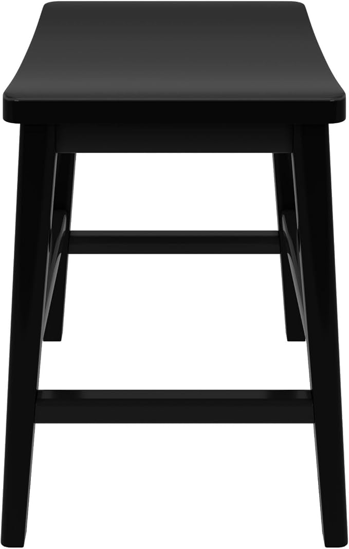 Plank+Beam Smythe Dining Stool, 18",Set of 4, Sturdy Wood Modern Kitchen Stool, Saddle Seat Backless Chair, Metal Footrest, Black
