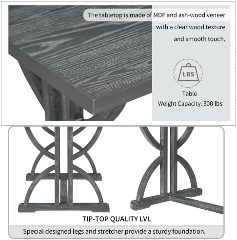 SogesHome 6-Piece Dining Table Set with Upholstered Chairs and Bench, Modern Retro Rectangular Kitchen Table, Rustic Farmhouse Style Decor Dining Table for Dining Room, Breakfast (Gray Wash)