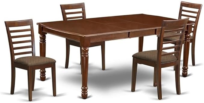 East West Furniture DOML5-MAH-C 5 Piece Dining Room Table Set Includes a Rectangle Kitchen Table with Butterfly Leaf and 4 Linen Fabric Upholstered Dining Chairs, 42x78 Inch, Mahogany