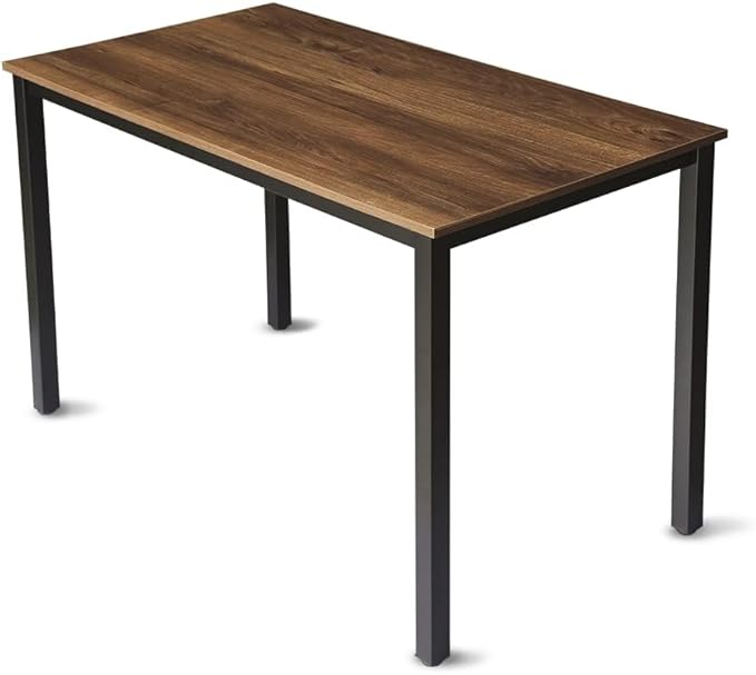 55 inch Large Computer Desk Wood, Modern Simple Style Desk for Home Office, Bedroom, Study Student Writing Desk, Small Spaces, Black Metal Frame, Walnut Top