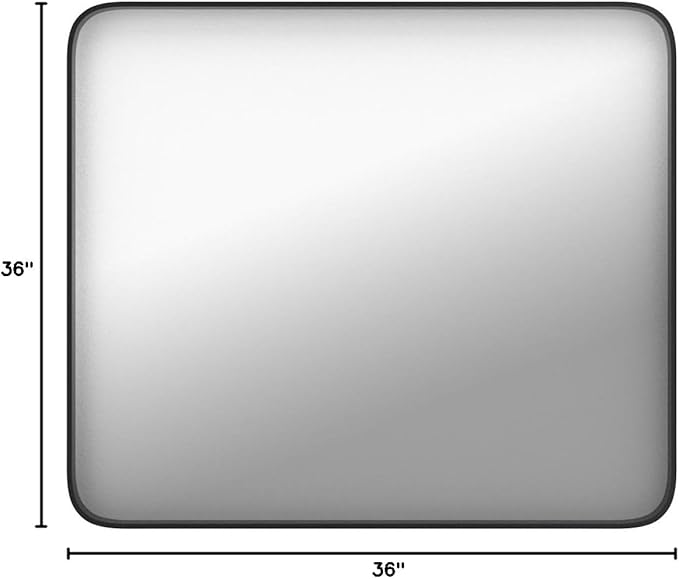 TokeShimi 36 x 36 Inch Wall Mirror Black Bathroom Vanity Mirror with Metal Frame Aluminum Alloy Soft Rounded Corner for Modern Farmhouse Wall Decor 1”Deep Set Design (Horizontal/Vertical)