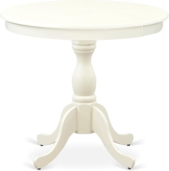 East West Furniture AMDA3-LWH-C 3 Piece Dining Table Set for Small Spaces Contains a Round Kitchen Table with Pedestal and 2 Linen Fabric Upholstered Chairs, 36x36 Inch, Linen White