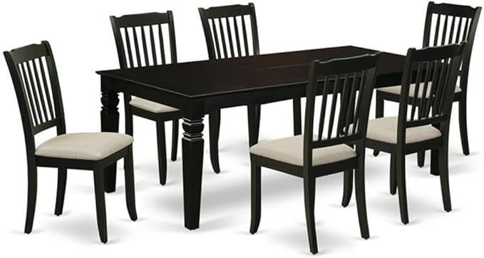 East West Furniture LGDA7-BLK-C 7 Piece Modern Dining Table Set Consist of a Rectangle Wooden Table with Butterfly Leaf and 6 Linen Fabric Kitchen Dining Chairs, 42x84 Inch, Black