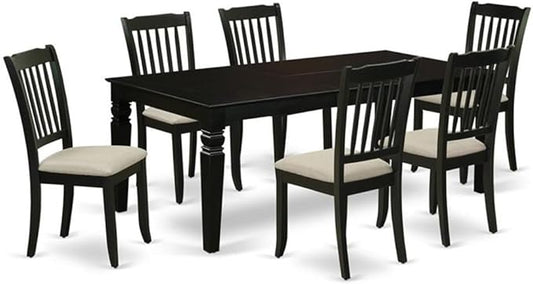 East West Furniture LGDA7-BLK-C 7 Piece Modern Dining Table Set Consist of a Rectangle Wooden Table with Butterfly Leaf and 6 Linen Fabric Kitchen Dining Chairs, 42x84 Inch, Black