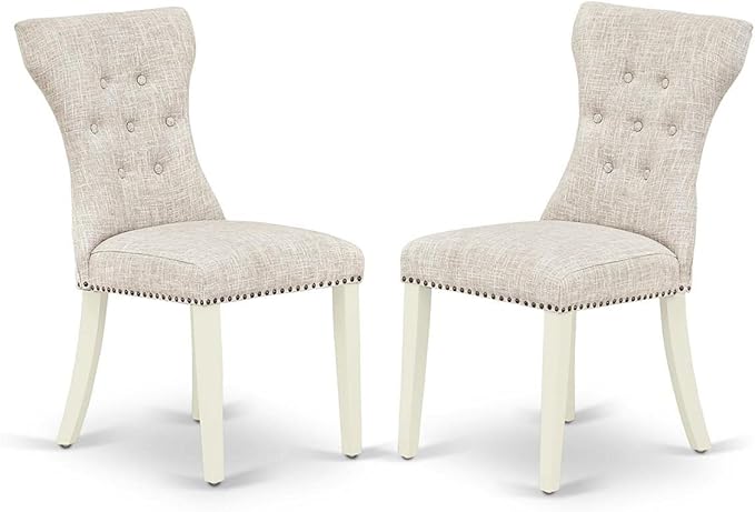 East West Furniture ANGA5-LWH-35 5 Piece Dining Table Set for 4 Includes a Round Kitchen Table with Pedestal and 4 Doeskin Linen Fabric Upholstered Parson Chairs, 36x36 Inch, Linen White