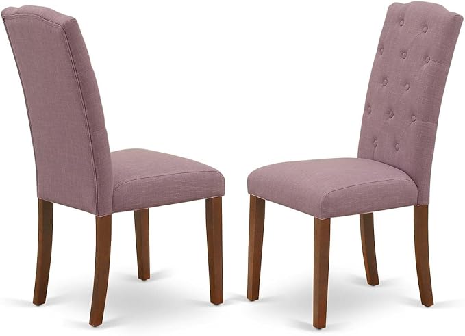 East West Furniture DLCE3-MAH-10 3 Piece Dinette Set for Small Spaces Contains a Round Dining Table with Dropleaf and 2 Dahlia Linen Fabric Parsons Dining Chairs, 42x42 Inch, Mahogany