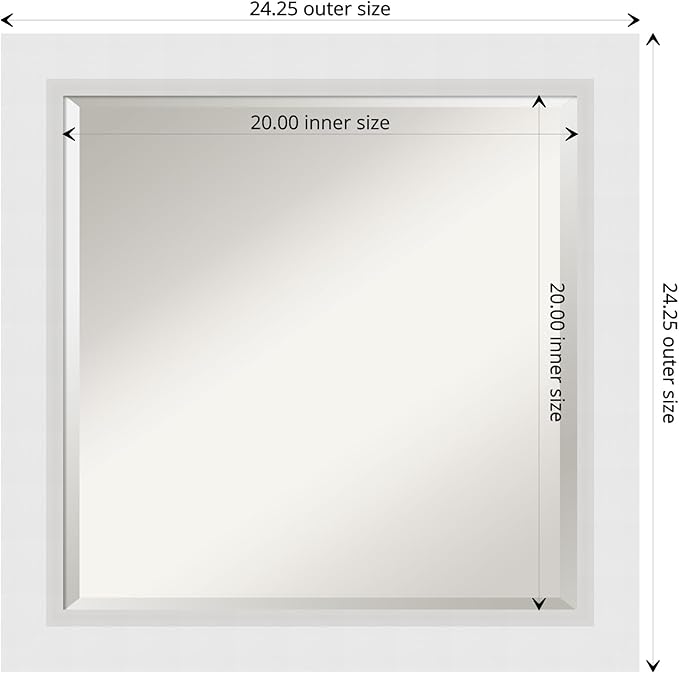 Amanti Art White Bathroom Mirror for Over Sink, 24x24 Blanco White Square Vanity Mirror, Medium Modern Contemporary Wood Frame, Hangs Horizonally and Vertically, Bathroom Wall Decor, Beveled Edge