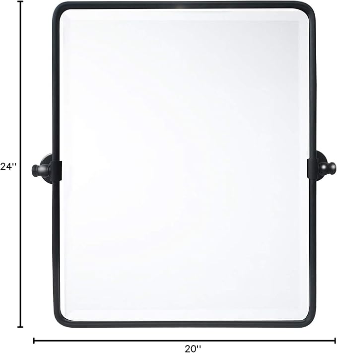 20 x 24 ‘’ Farmhouse Black Metal Framed Pivot Rectangle Bathroom Mirror Rounded Rectangluar Tilting Beveled Vanity Mirrors for Wall Décor