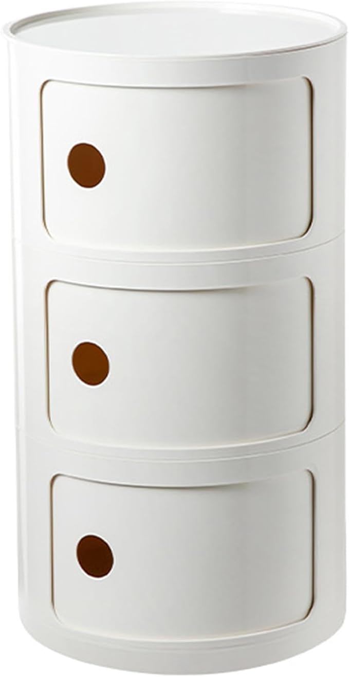 3 Tier Round Nightstand with Drawer, White Round Side Table Small Plastic Storage End Table Suitable for Bedroom, Living Room, Bathroom (White)