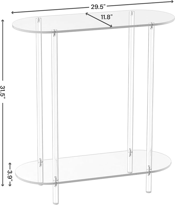 Acrylic Console Table, Oval, 29.5" Small Entryway Table, Clear Entry Table for Sofa, Foyer, Hallway, Living Room, Easy Assembly, 2 Tier, 11.8" D x 31.5" H