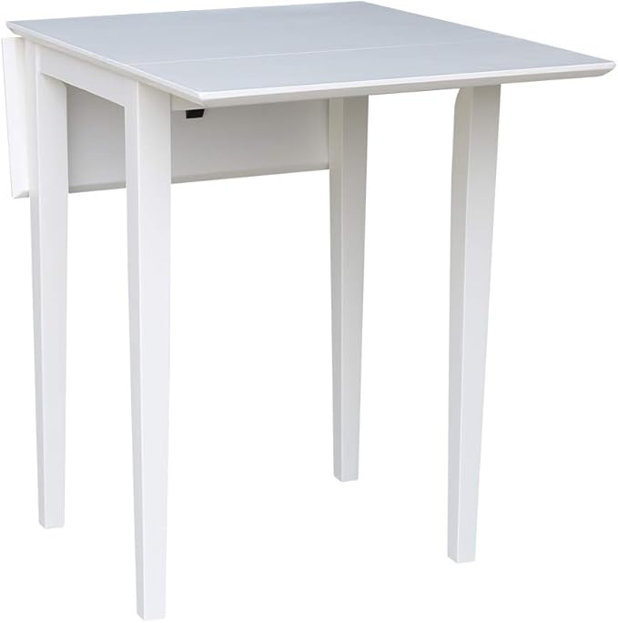 IC International Concepts, Solid Wood Small Drop Leaf Dining Table, Solid Real Wood, Sturdy Parawood, White