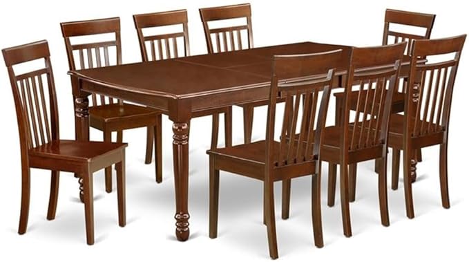 East West Furniture DOCA9-MAH-W 9 Piece Modern Dining Table Set Includes a Rectangle Wooden Table with Butterfly Leaf and 8 Dining Room Chairs, 42x78 Inch, Mahogany
