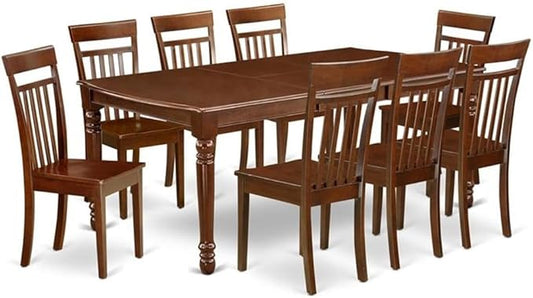 East West Furniture DOCA9-MAH-W 9 Piece Modern Dining Table Set Includes a Rectangle Wooden Table with Butterfly Leaf and 8 Dining Room Chairs, 42x78 Inch, Mahogany