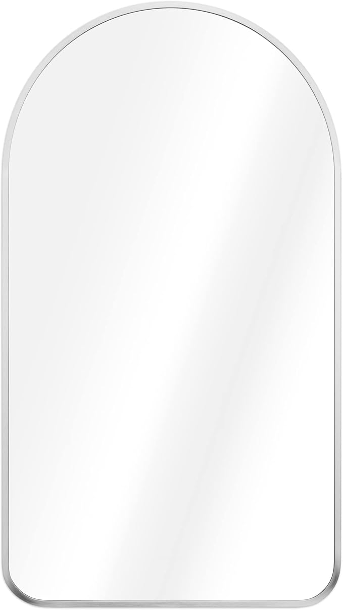 Navaris Arched Wall Mirror - Silver Arch Framed Mirror - 17.7x31.5 Wall-Mounted Mirror with Silver Aluminum Alloy Frame for Living Room Bathroom Hall