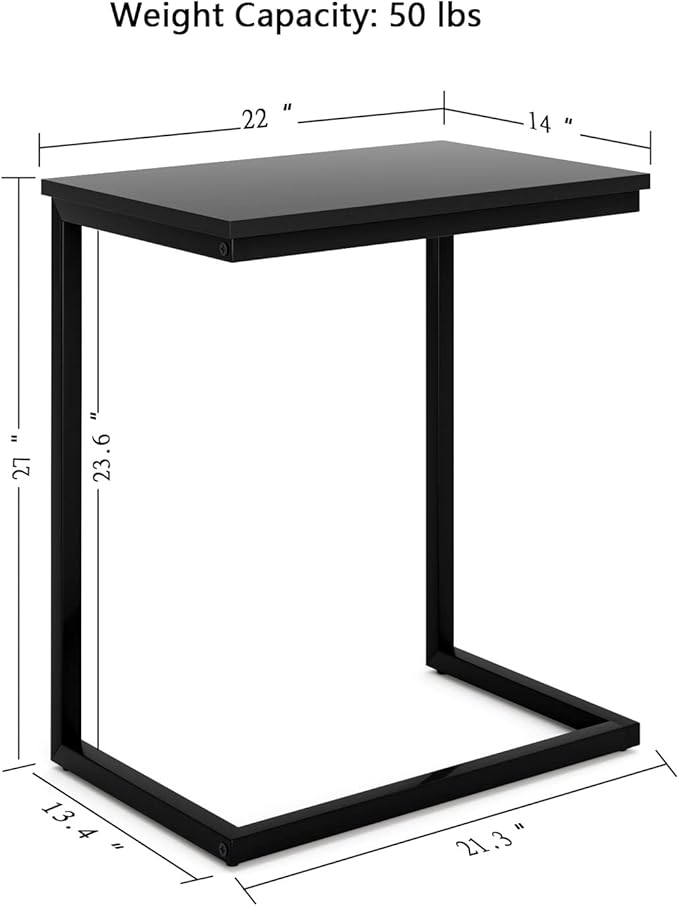 Sofa C Side End Table Wood Accent Couch Table Coffee Tray Snack Side Table Notebook Laptop Holder Over Bed Stand Reading Desk Black Color 22x14x27 Inch Space Saving for Living Room Bedroom