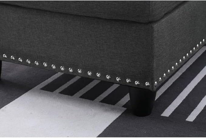 Ball & Cast 98" L Shaped Modular Sectional Couch for Living Room,4 Seat Linen Upholstered Sectional Sofa Set 2 PCS with Chaise,Coffee Table,Cup Holder,Pillows & Nailhead Trim for Home,Office,Dark Gray
