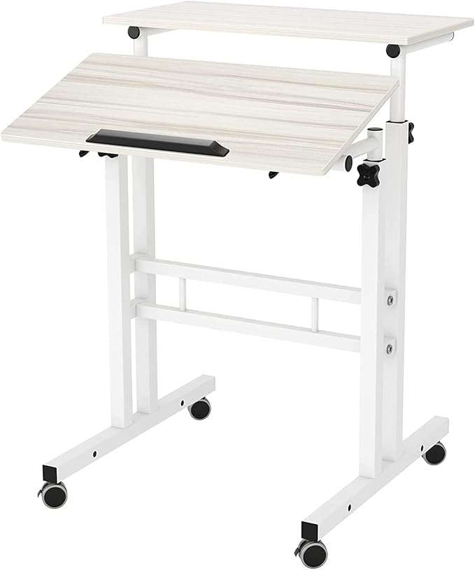 soges 23.6inches Height Adjustable Desk Laptop Desk on The Wheels, Rolling Stand Up Desk Computer Desk Adjustable Standing Desk Sit and Stand Desk Portable Laptop Table, Beige