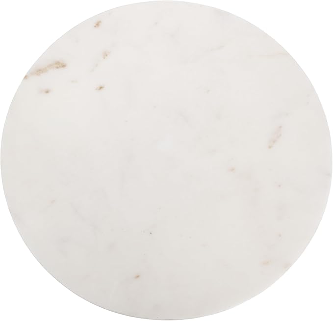 Kate and Laurel Nisha Traditional Marble Round Drink Table, 10 x 10 x 22, White Marble, Antique Brass, and Dark Brown, Vintage Mango Wood Circle Mini Table for Use as Plant Stand or Living Room Decor