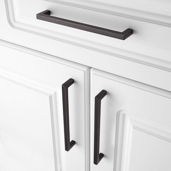 KOOFIZO 30-Pack Solid Square Bar Cabinet Handle - Oil Rubbed Bronze Furniture Pull, 6.3 Inch/160mm Screwhole Distance for Kitchen Cupboard Door, Bedroom Dresser Drawer, Bathroom Wardrobe Hardware