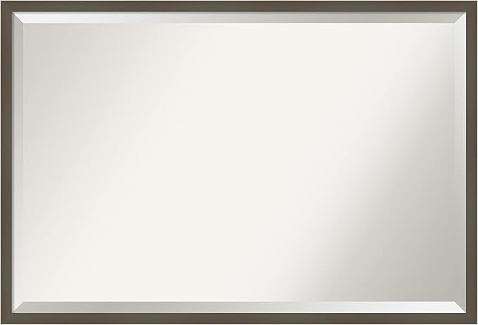 Amanti Art Grey Wall Mirror 25x37 Svelte Clay Grey Rectangle Bathroom Mirror for Wall Decor Living Room, Large Modern Wood Frame, Hangs Horizonally and Vertically, Bathroom Decor, Beveled Edge
