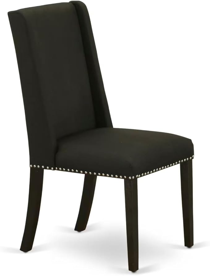 East West Furniture V627FL624-7 7 Piece Modern Dining Table Set Consist of a Rectangle Wooden Table with V-Legs and 6 Black Linen Fabric Parson Dining Chairs, 40x72 Inch, Multi-Color