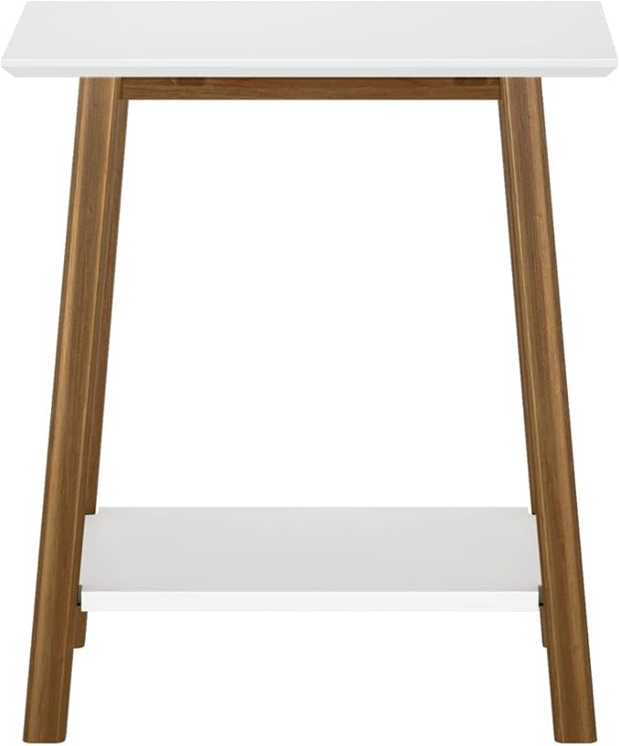 Plank+Beam Wooden Side Table with Storage, Mid Century Modern End Tables for Living Room, Small Solid Wood Nightstand, Bedside Tables, Bedroom Furniture, White/Pecan