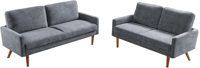 Kent 2 Piece Velvet Sofa and Loveseat Set, European Style with Modern & Vintage Flair, Upholstered 5 Seater Couch, Chic Living Room Furniture Seating for Home, Apartment or Office, Grey