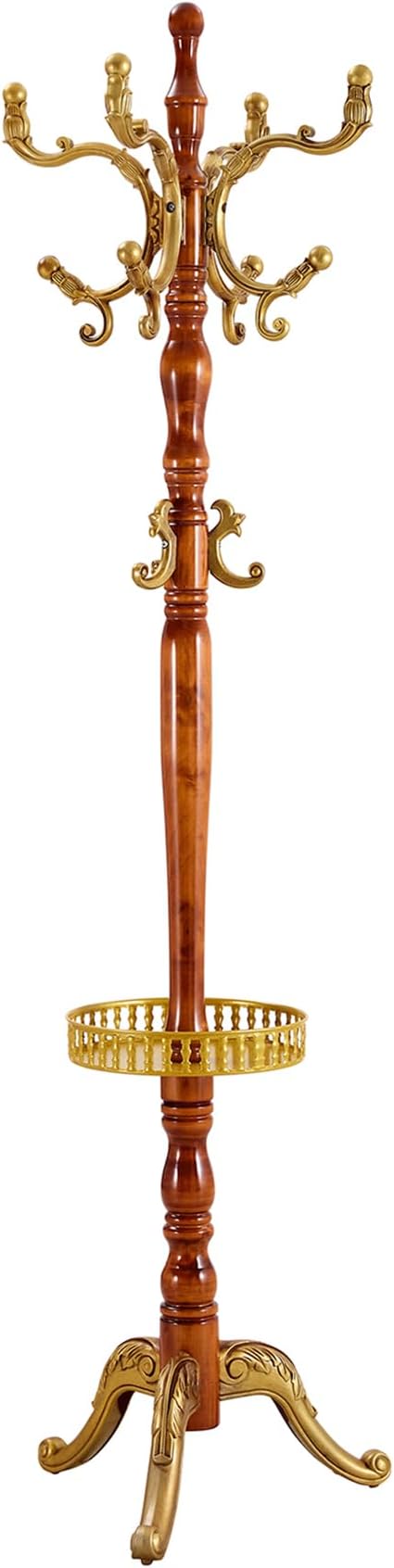 Solid Wood Coat Rack Freestanding, 77" Adjustable Hall Tree Hanger With Hooks, Coat Hanger Stand for Hanging Clothes Bags Hats in Living Room Bedroom
