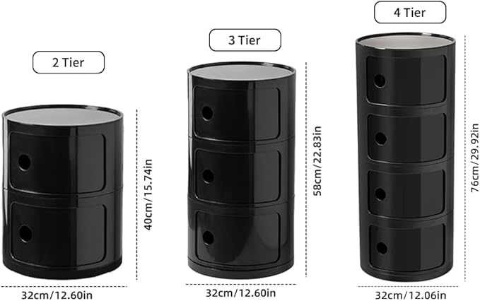 Round Nightstand with 3 Drawers, Modern Style Side Table, Multifunctional End Table Storage Cabinet for Living Room, Bedroom, Bathroom (Black)