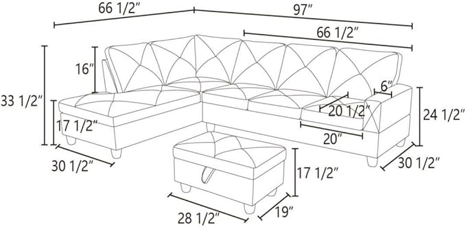 Brown L-Shaped 3-Piece Corduroy Fabric Sofa with Storage Ottoman Set, Sectional Couch Sofa Set for Living Room, Office, Small Space