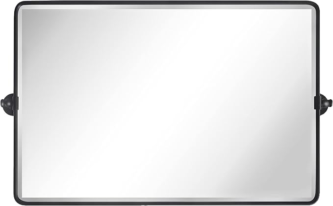 TEHOME Horizontal Pivot Mirror Black Tilt Mirror for Bathroom Beveled Metal Framed Pivoting Rectangle Bathroom Mirror, 35x23''