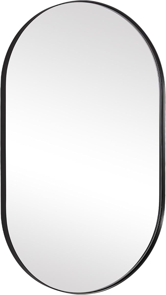 ANDY STAR Black Oval Mirror, 24x36 Oval Black Mirror in Stainless Steel Metal Frame for Bathroom, Entryway, Living Room, Contemporary 1" Deep Set Design Wall Mount Hangs Vertical or Horizontal