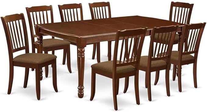 East West Furniture DODA9-MAH-C 9 Piece Dining Table Set Includes a Rectangle Dining Room Table with Butterfly Leaf and 8 Linen Fabric Upholstered Chairs, 42x78 Inch, Mahogany