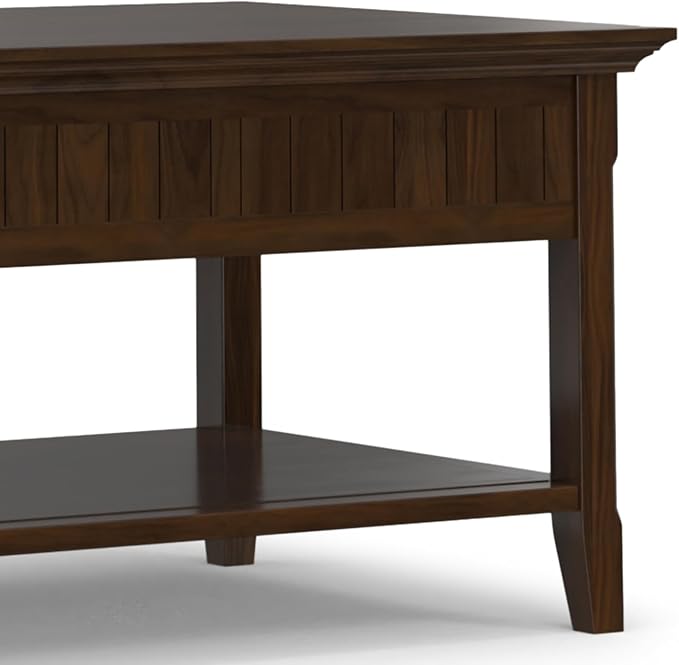 SIMPLIHOME Acadian Lift Top Coffee Table - 48 inch Wide Solid Wood Transitional Pop-up Cocktail Table in Brunette Brown, Classic Living Room Table with Lift-up Storage Compartment and Open Shelf