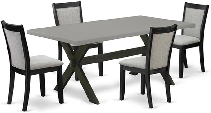 East West Furniture X697MZ606-5 5 Piece Kitchen Table Set for 4 Includes a Rectangle Dining Table with X-Legs and 4 Shitake Linen Fabric Parson Dining Chairs, 40x72 Inch, Multi-Color