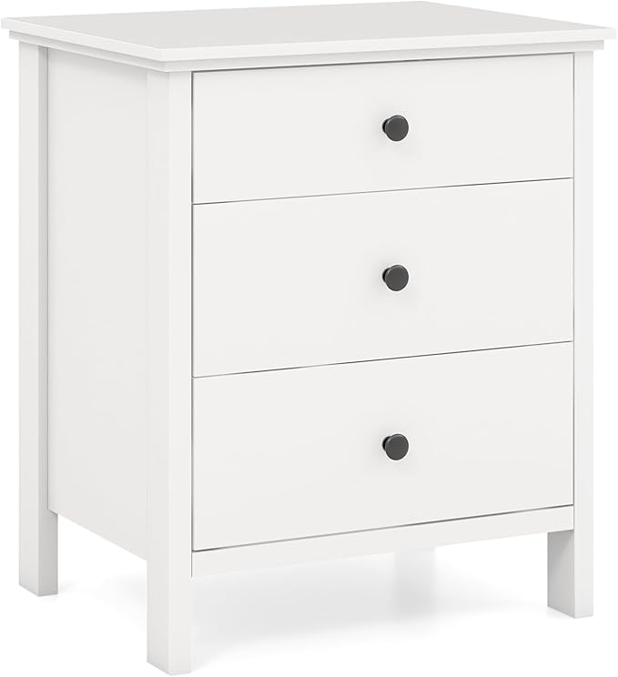 KOMFOTT 3 Drawers Nightstand, Wooden Bedside Table, Modern Sofa Side End Table, Space-Saving Telephone Table, Chest of Drawers for Living Room, Bedroom & Office (1, White)