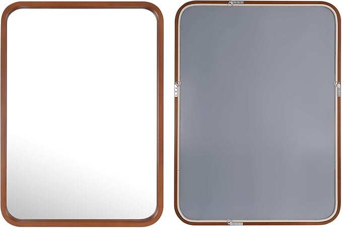 WallBeyond 18x24 Inch Wood Mirror for Bathroom, Wooden Frame Wall Mirror Farmhouse Wall Mounted Rectangle Mirror for Vanity (Horizontal/Vertical Walnut Color)