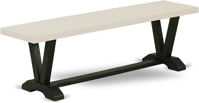 East West Furniture V626DR124-6 6 Piece Kitchen Table & Chairs Set Contains a Rectangle Dining Room Table and 4 Black Color Linen Fabric Parson Chairs with a Bench, 36x60 Inch, Multi-Color