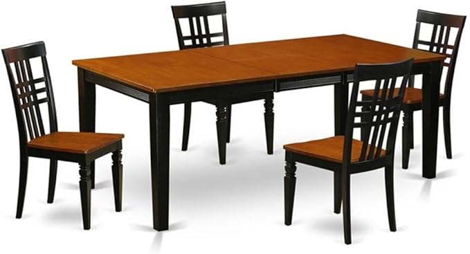 East West Furniture QULG5-BCH-W 5 Piece Kitchen Table Set for 4 Includes a Rectangle Dining Room Table with Butterfly Leaf and 4 Solid Wood Seat Chairs, 40x78 Inch, Black & Cherry