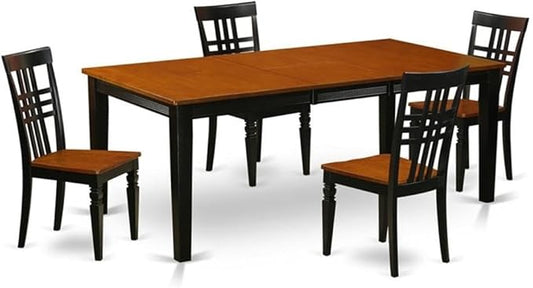 East West Furniture QULG5-BCH-W 5 Piece Kitchen Table Set for 4 Includes a Rectangle Dining Room Table with Butterfly Leaf and 4 Solid Wood Seat Chairs, 40x78 Inch, Black & Cherry