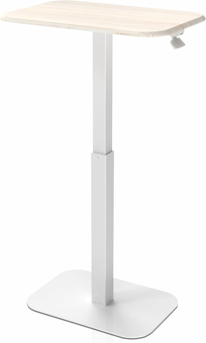 ERGOHOME™ ELEVANCE TABLE™ Height Adjustable Side Table for Couch or Bed, Laptop Table - Small End Table Office Coffee Table - C-Shaped Sofa Side Table with Multi-Function (White Base & Washed Oak Top)