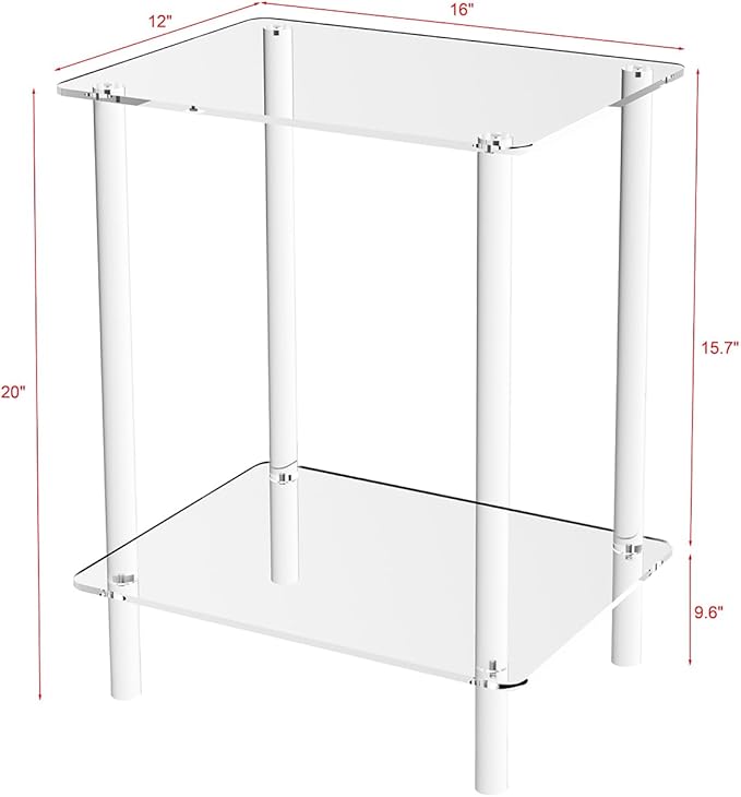Clear Acrylic End Table, 2-Tier Modern Side Table for Living Room, Bedroom, Office or Showroom, Small Coffee Table & Bedside Nightstand, Decorative Accent Table for Home Decor